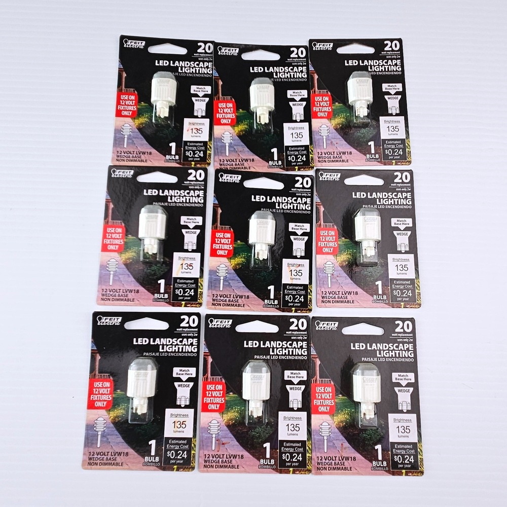 9 Pack Feit Electric 12V LVW18 LED Landscape Lighting 20W Replacement Wedge Base